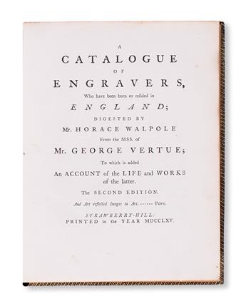 WALPOLE, HORACE. Anecdotes of Painting in England + A Catalogue of Engravers.  2 works in 5 vols., bound in 3. 1765; 1771 [i. e., 1780]